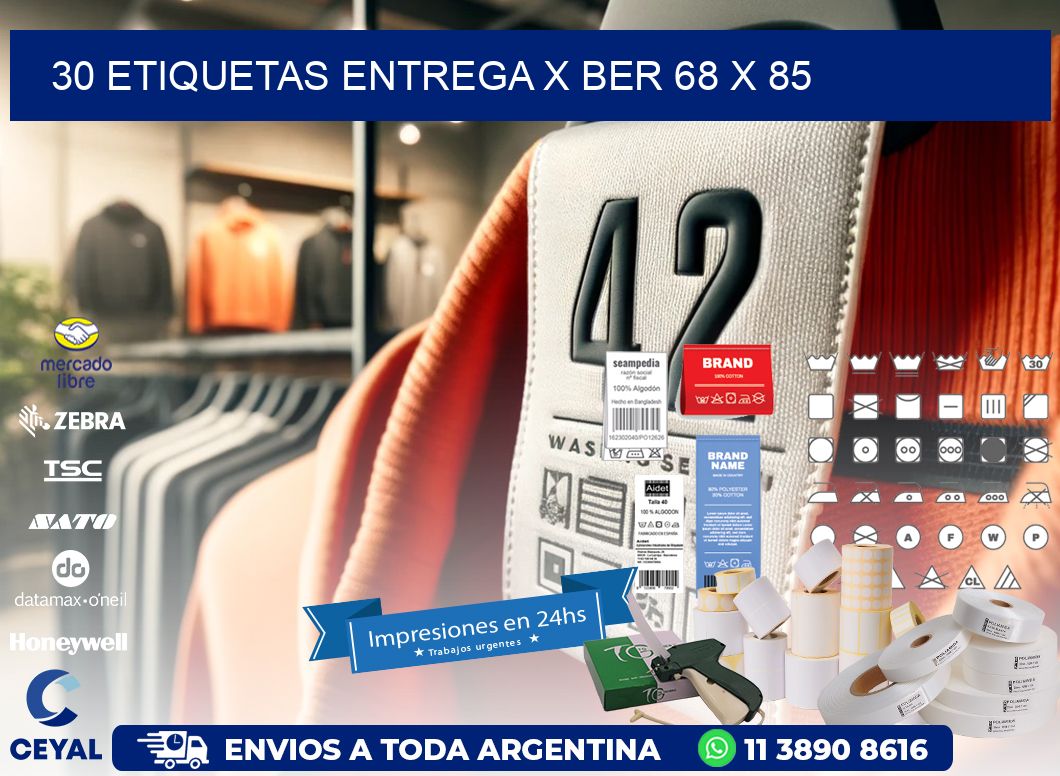 30 ETIQUETAS ENTREGA X BER 68 x 85
