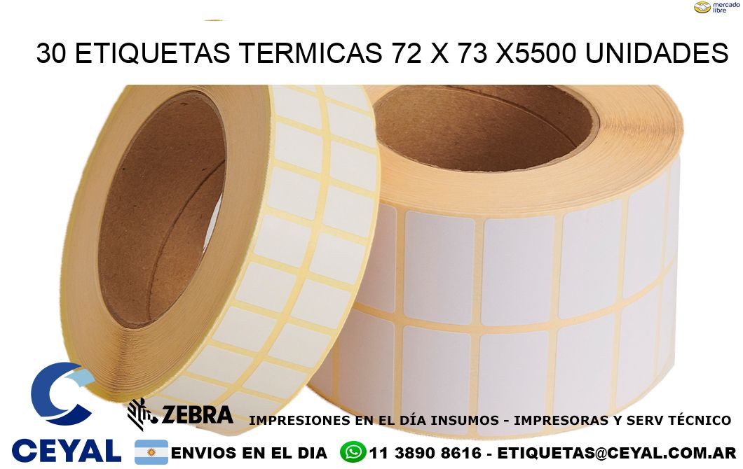 30 ETIQUETAS TERMICAS 72 x 73 X5500 UNIDADES