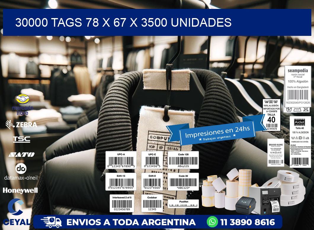 30000 TAGS 78 x 67 X 3500 UNIDADES