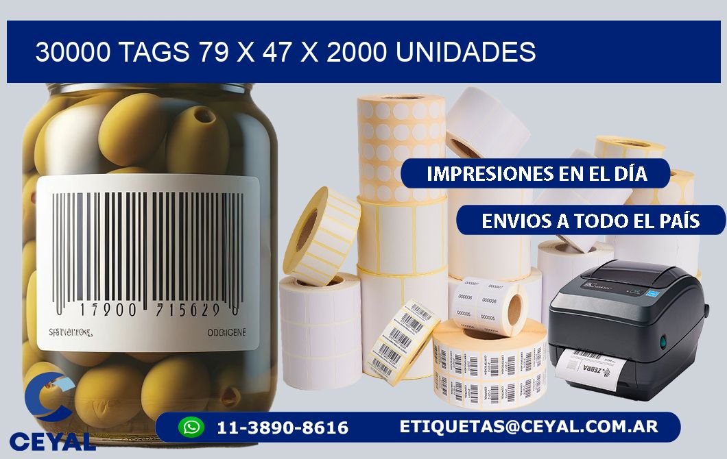 30000 TAGS 79 x 47 X 2000 UNIDADES