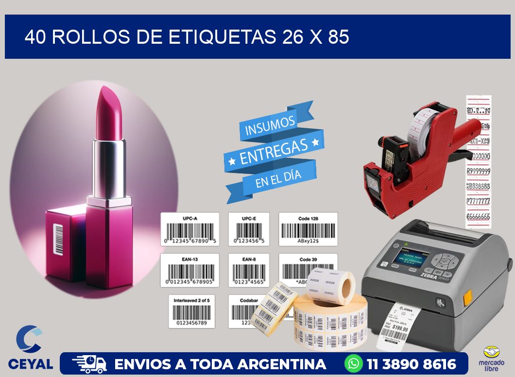 40 ROLLOS DE ETIQUETAS 26 x 85