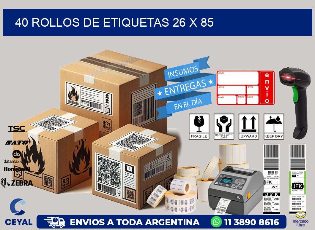 40 ROLLOS DE ETIQUETAS 26 x 85