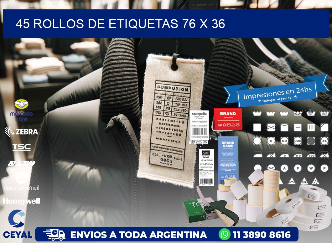 45 ROLLOS DE ETIQUETAS 76 x 36