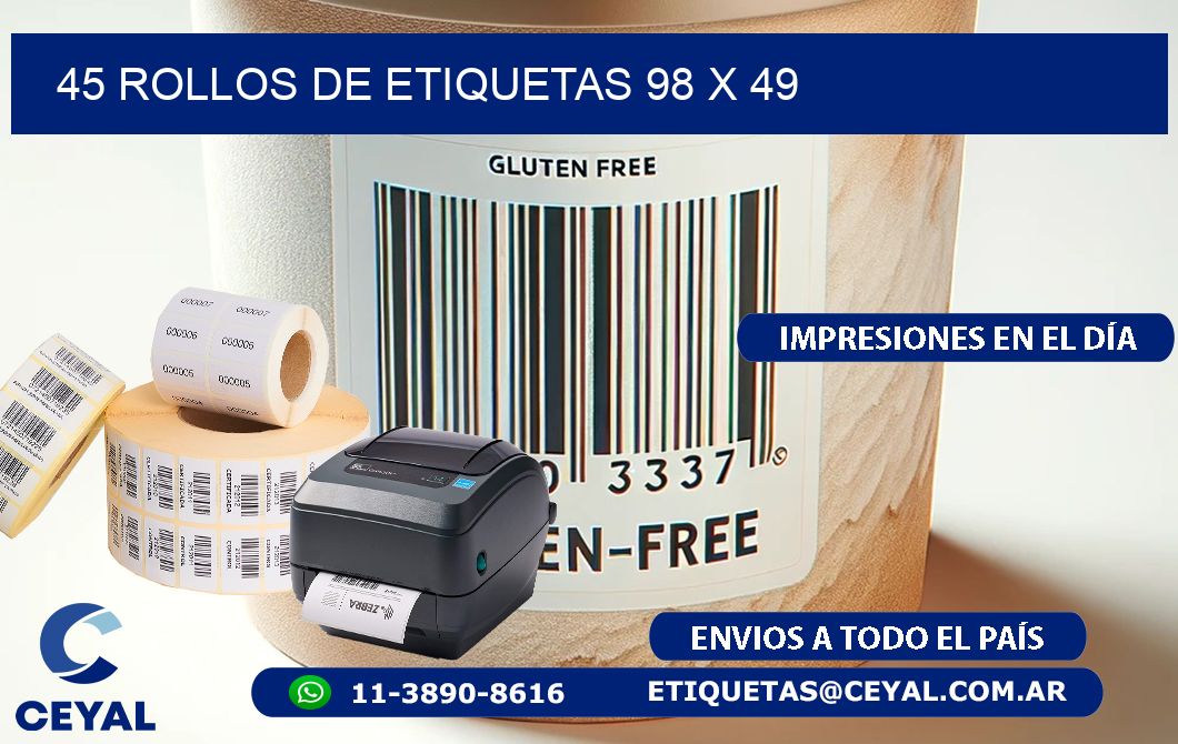 45 ROLLOS DE ETIQUETAS 98 x 49