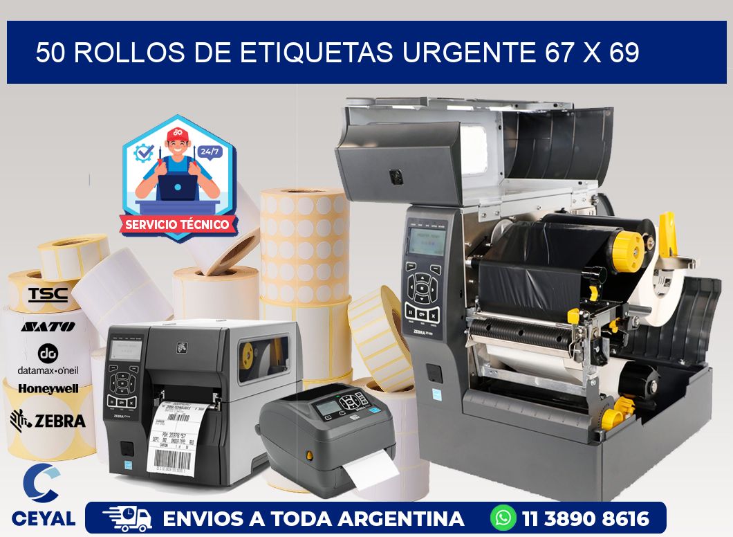 50 ROLLOS DE ETIQUETAS URGENTE 67 x 69