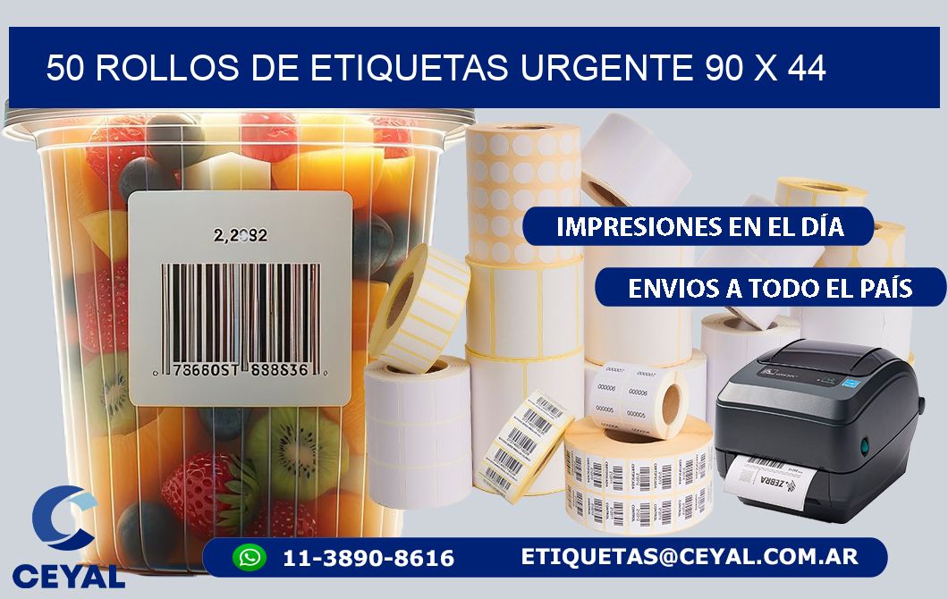 50 ROLLOS DE ETIQUETAS URGENTE 90 x 44