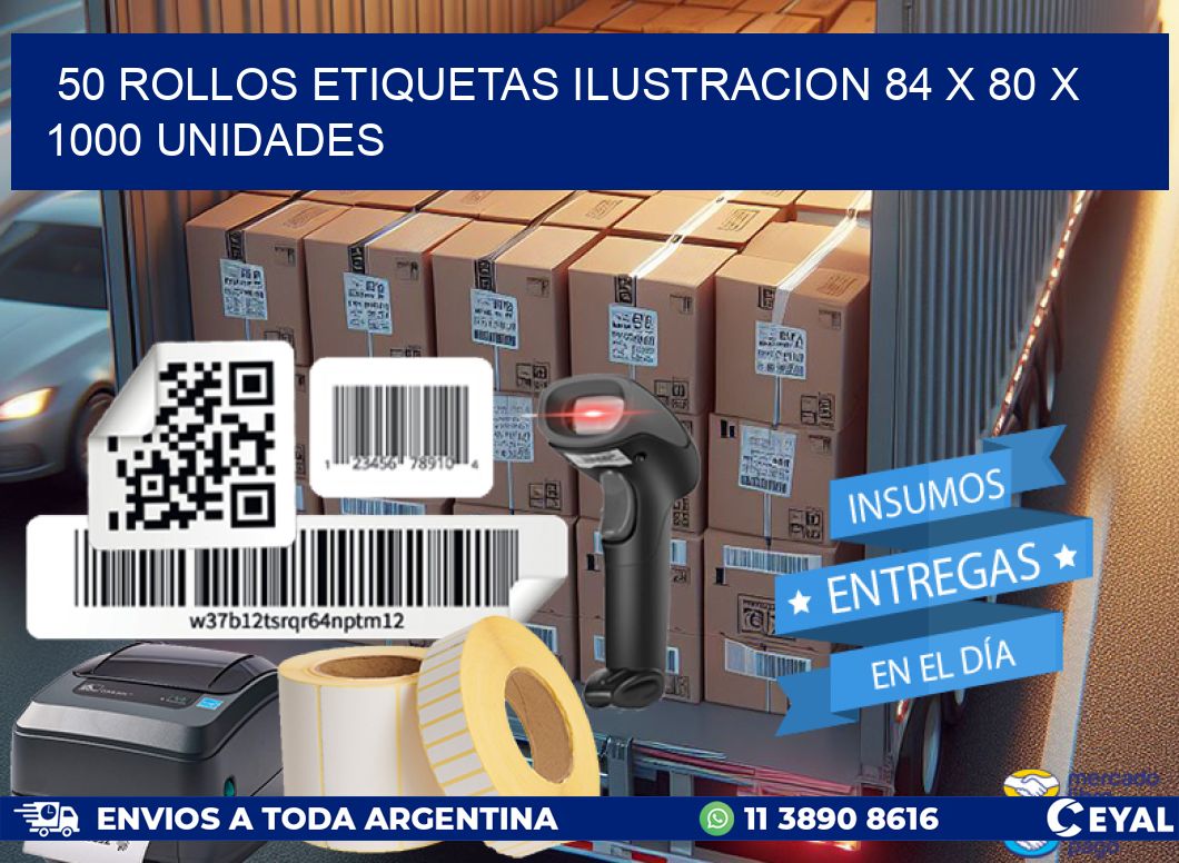 50 ROLLOS ETIQUETAS ILUSTRACION 84 x 80 X 1000 UNIDADES