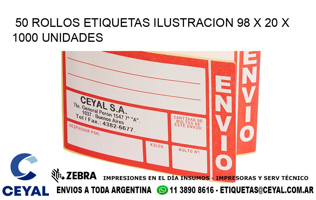 50 ROLLOS ETIQUETAS ILUSTRACION 98 x 20 X 1000 UNIDADES