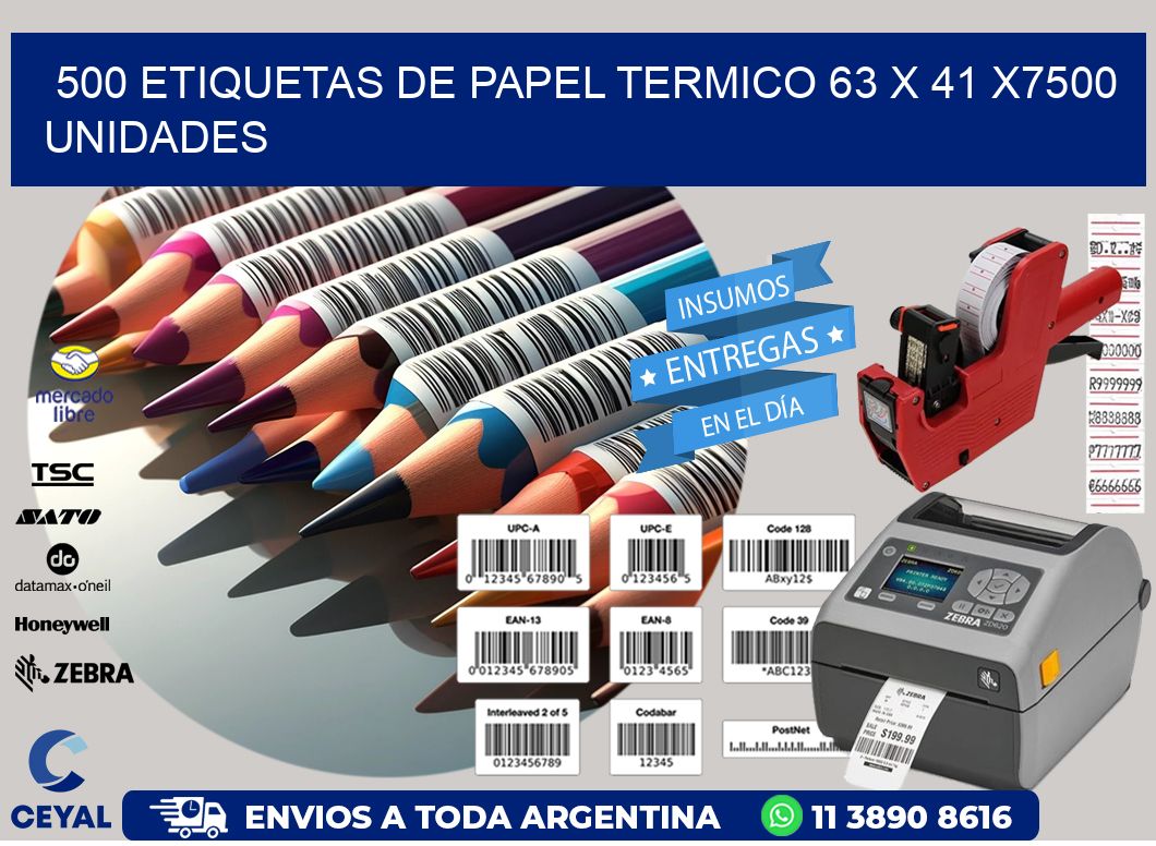 500 ETIQUETAS DE PAPEL TERMICO 63 x 41 X7500 UNIDADES