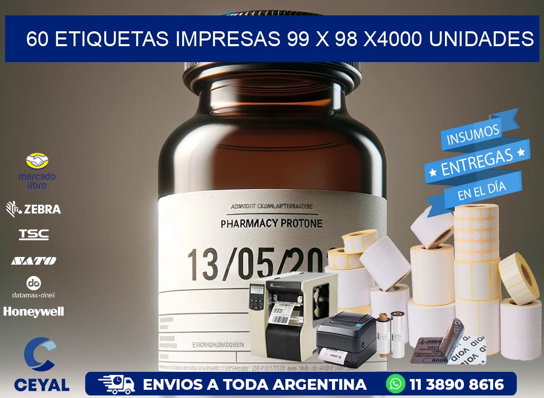 60 ETIQUETAS IMPRESAS 99 x 98 X4000 UNIDADES