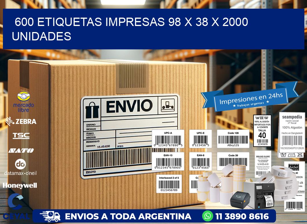 600 ETIQUETAS IMPRESAS 98 x 38 X 2000 UNIDADES