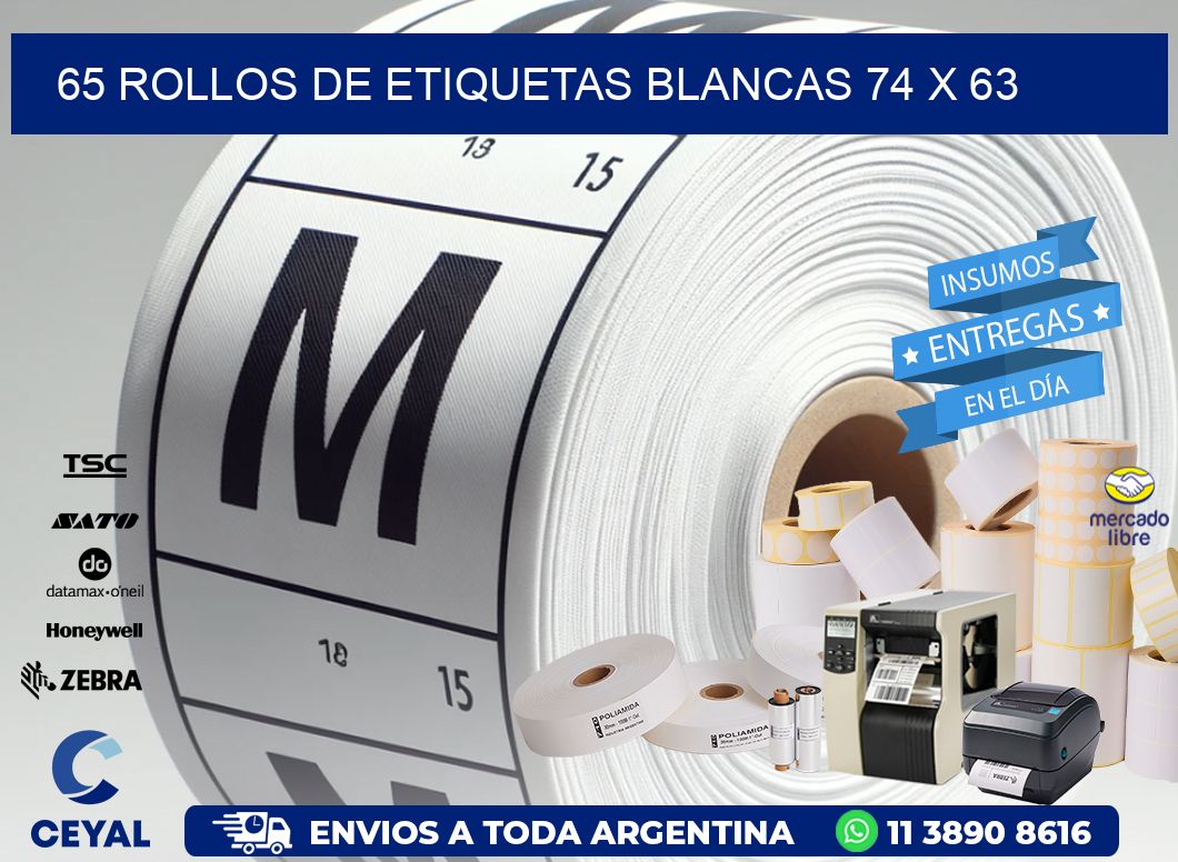 65 ROLLOS DE ETIQUETAS BLANCAS 74 x 63