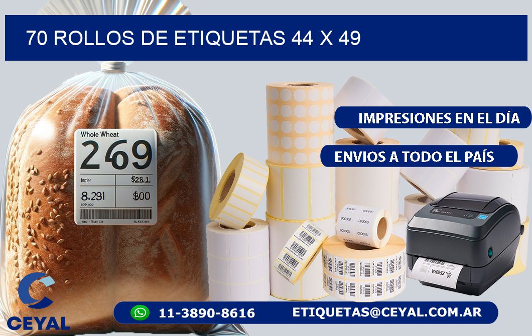 70 ROLLOS DE ETIQUETAS 44 x 49