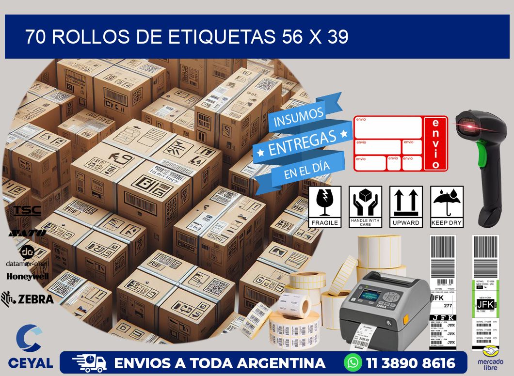 70 ROLLOS DE ETIQUETAS 56 x 39