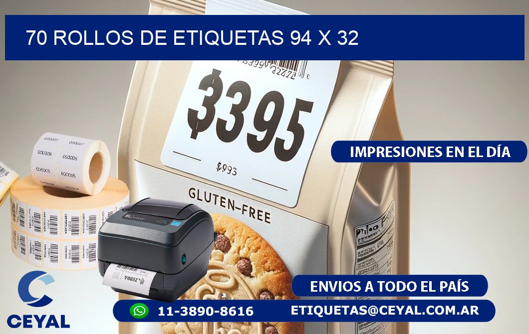 70 ROLLOS DE ETIQUETAS 94 x 32