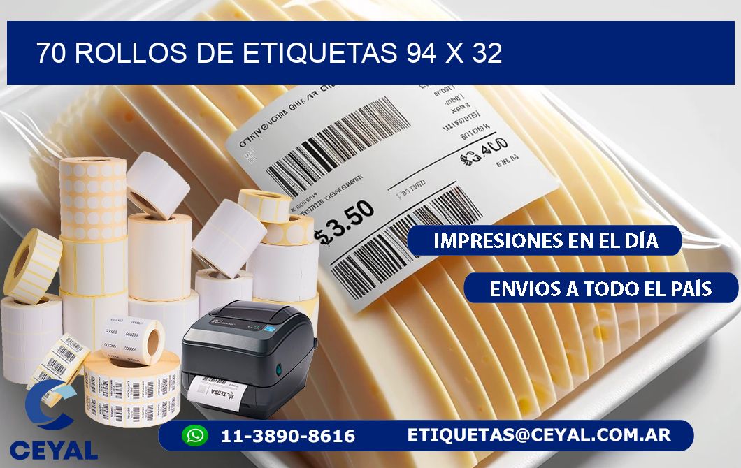 70 ROLLOS DE ETIQUETAS 94 x 32