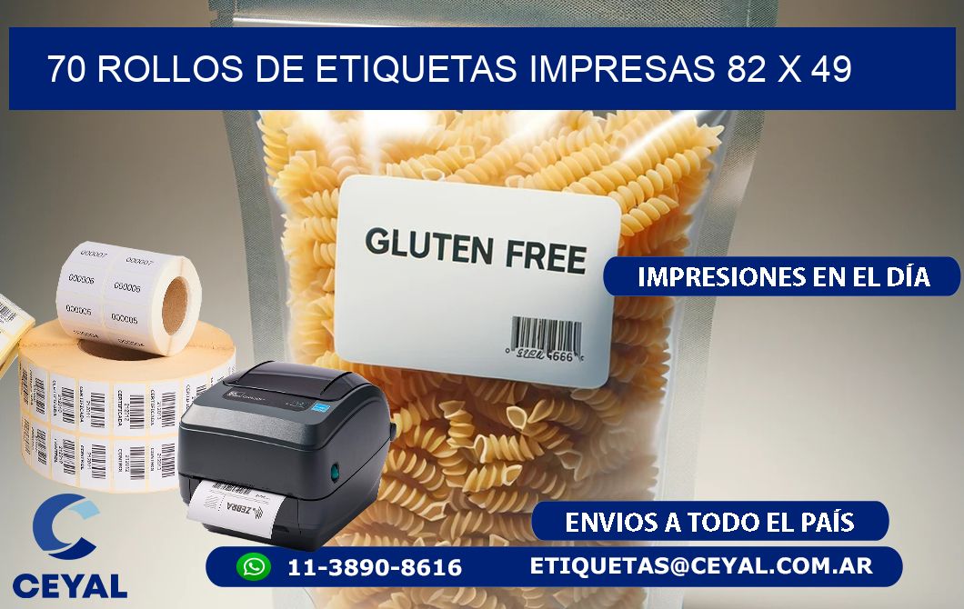 70 ROLLOS DE ETIQUETAS IMPRESAS 82 x 49