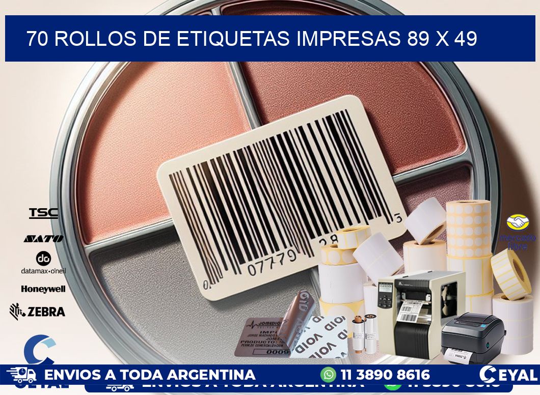 70 ROLLOS DE ETIQUETAS IMPRESAS 89 x 49