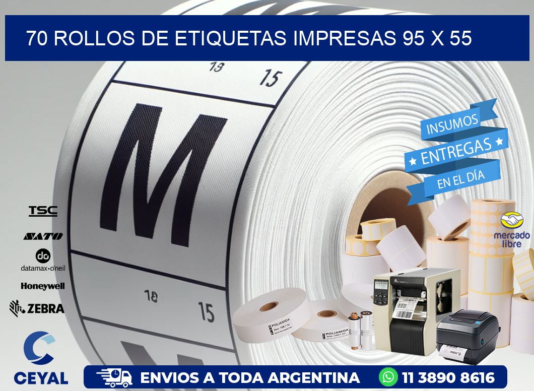 70 ROLLOS DE ETIQUETAS IMPRESAS 95 x 55