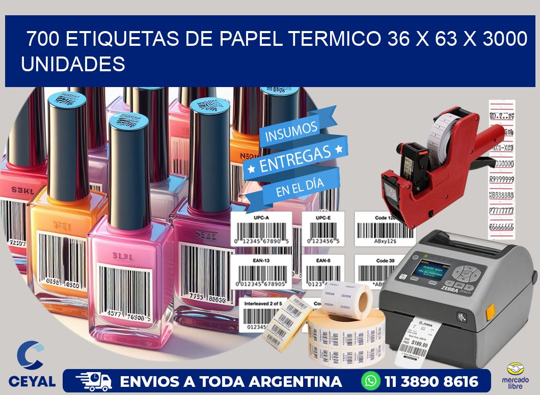 700 ETIQUETAS DE PAPEL TERMICO 36 x 63 X 3000 UNIDADES