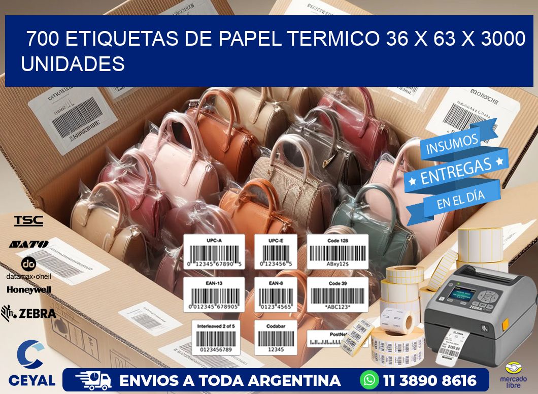 700 ETIQUETAS DE PAPEL TERMICO 36 x 63 X 3000 UNIDADES