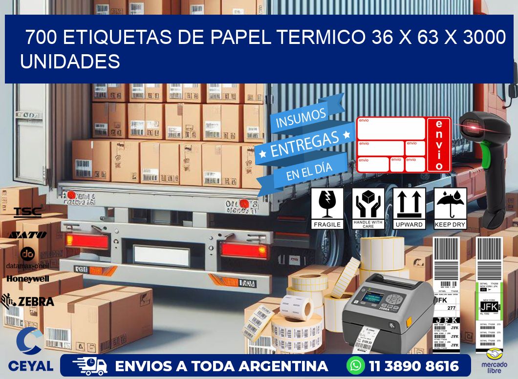 700 ETIQUETAS DE PAPEL TERMICO 36 x 63 X 3000 UNIDADES