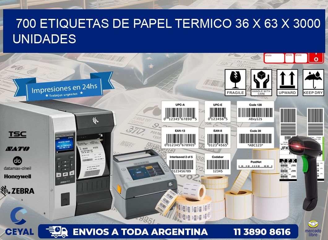 700 ETIQUETAS DE PAPEL TERMICO 36 x 63 X 3000 UNIDADES