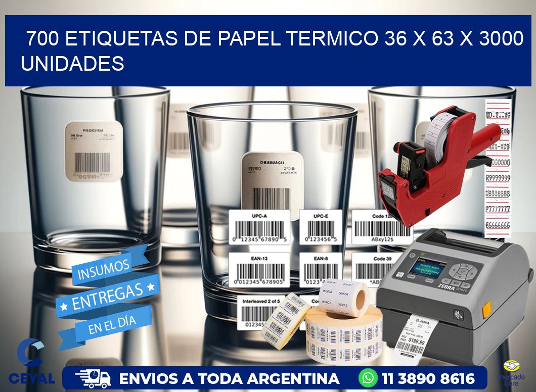 700 ETIQUETAS DE PAPEL TERMICO 36 x 63 X 3000 UNIDADES