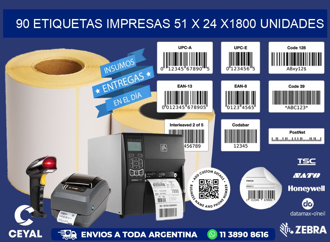 90 ETIQUETAS IMPRESAS 51 x 24 X1800 UNIDADES