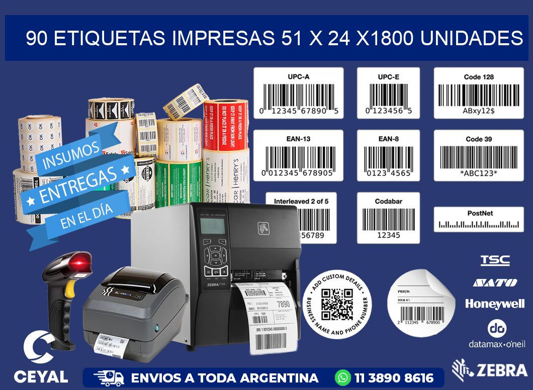 90 ETIQUETAS IMPRESAS 51 x 24 X1800 UNIDADES