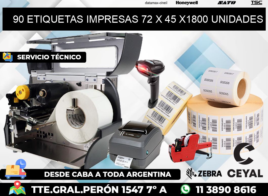 90 ETIQUETAS IMPRESAS 72 x 45 X1800 UNIDADES