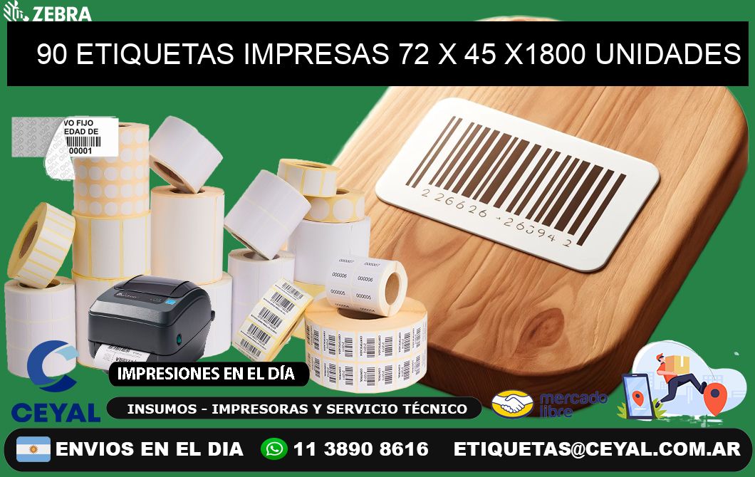 90 ETIQUETAS IMPRESAS 72 x 45 X1800 UNIDADES