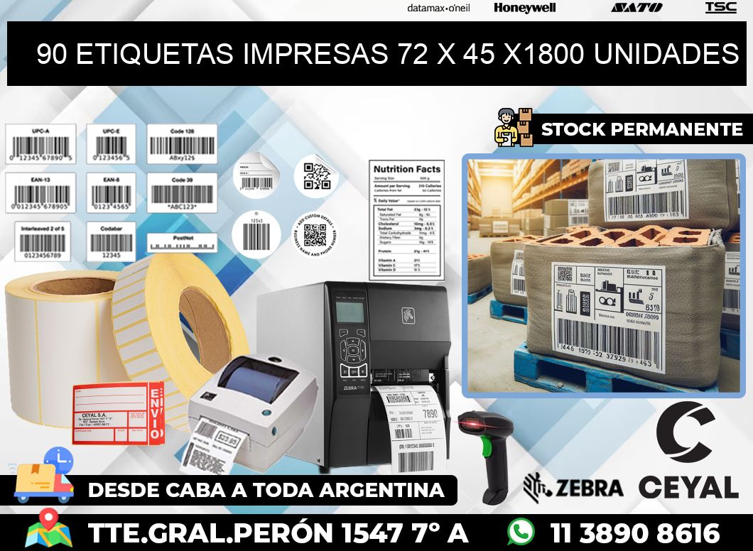 90 ETIQUETAS IMPRESAS 72 x 45 X1800 UNIDADES