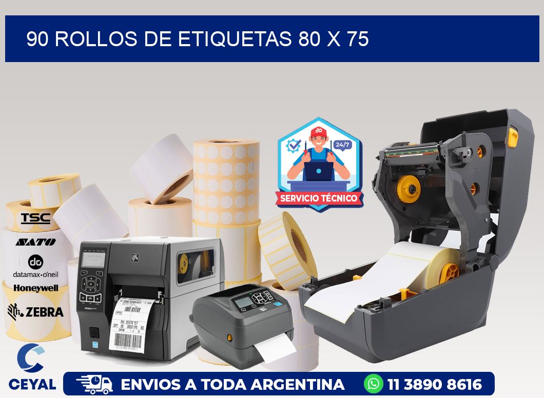 90 ROLLOS DE ETIQUETAS 80 x 75