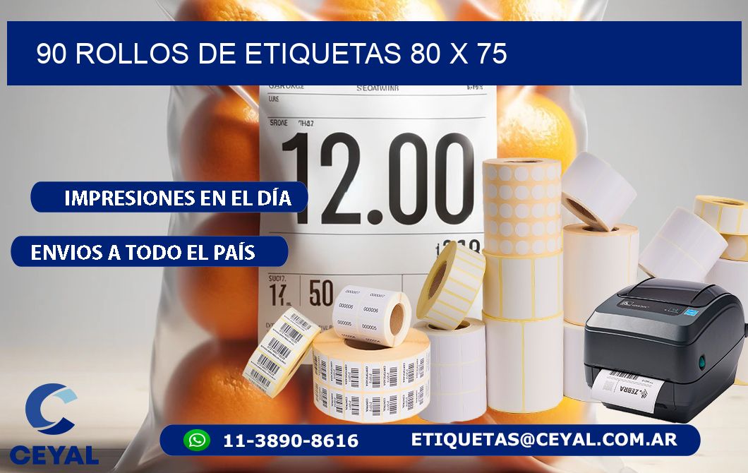 90 ROLLOS DE ETIQUETAS 80 x 75