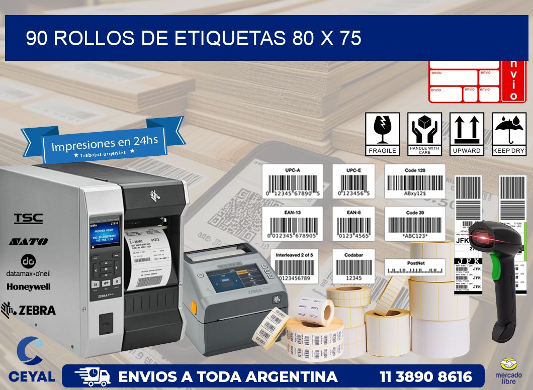 90 ROLLOS DE ETIQUETAS 80 x 75
