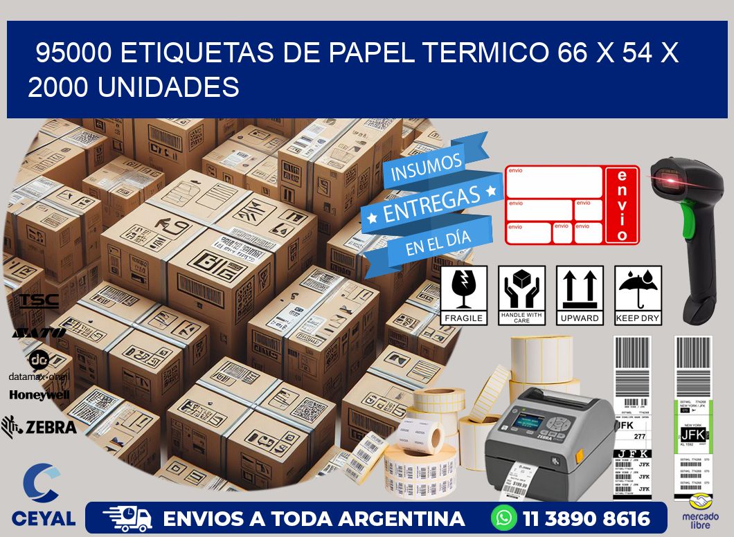 95000 ETIQUETAS DE PAPEL TERMICO 66 x 54 X 2000 UNIDADES