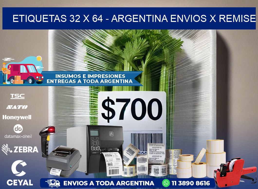 ETIQUETAS 32 x 64 - ARGENTINA ENVIOS X REMISE