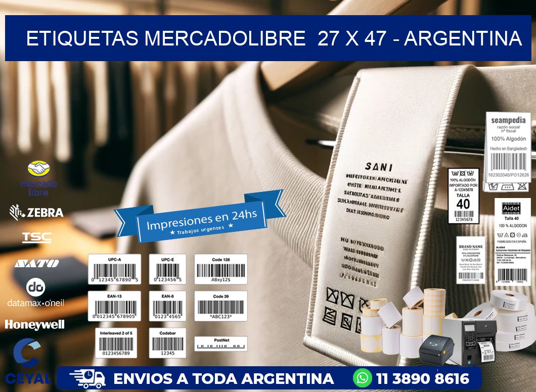 ETIQUETAS MERCADOLIBRE  27 x 47 - ARGENTINA