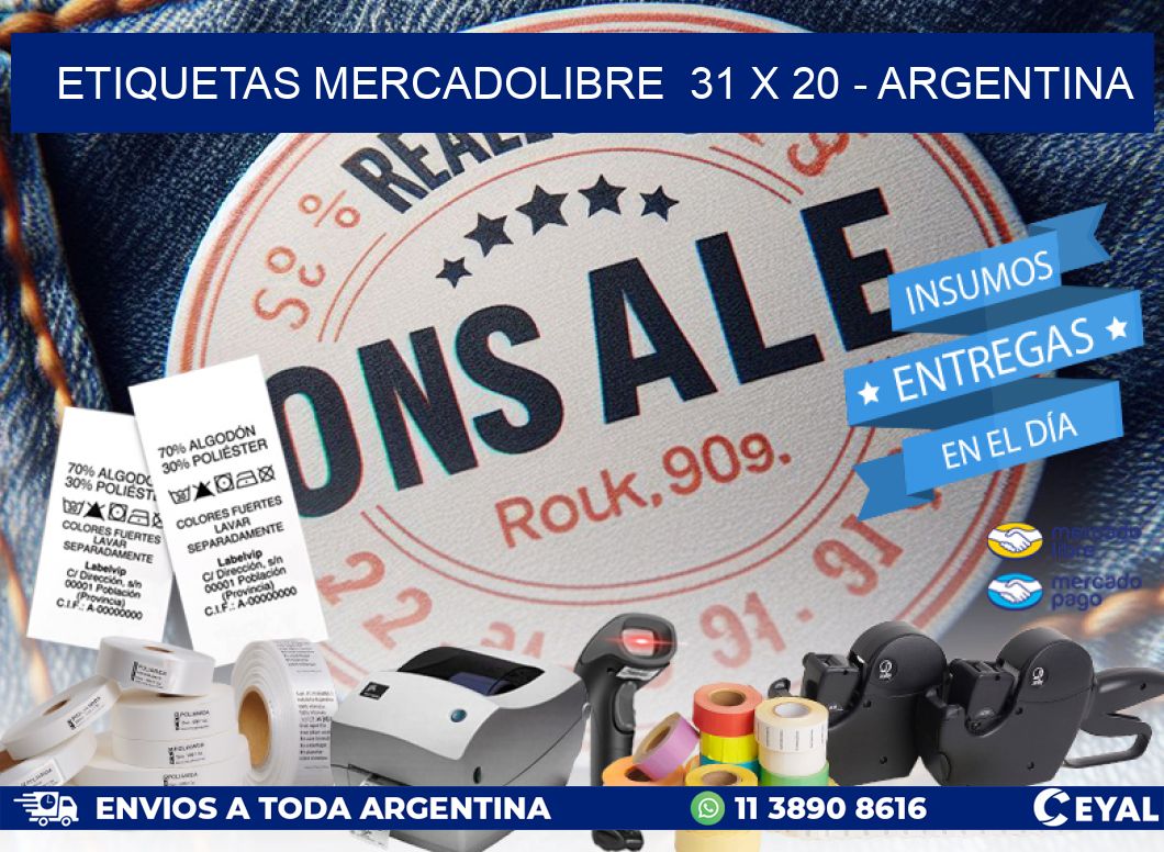 ETIQUETAS MERCADOLIBRE  31 x 20 - ARGENTINA