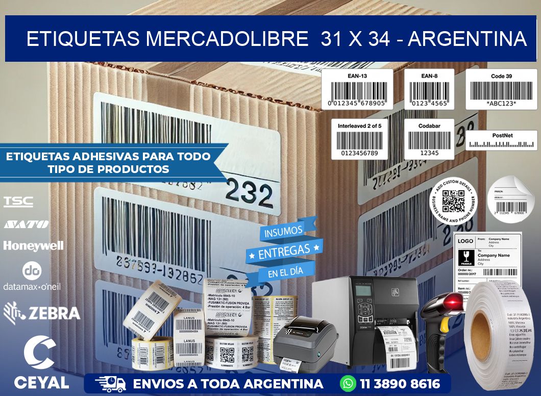 ETIQUETAS MERCADOLIBRE  31 x 34 - ARGENTINA