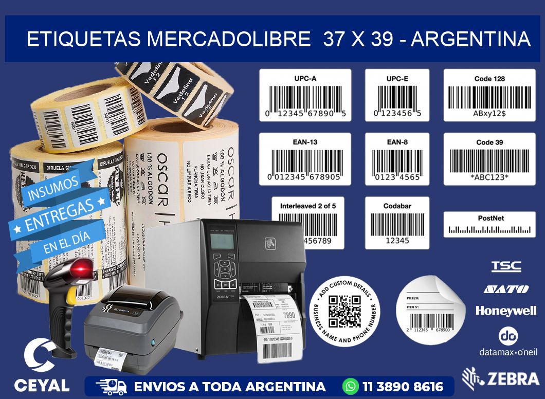 ETIQUETAS MERCADOLIBRE  37 x 39 - ARGENTINA