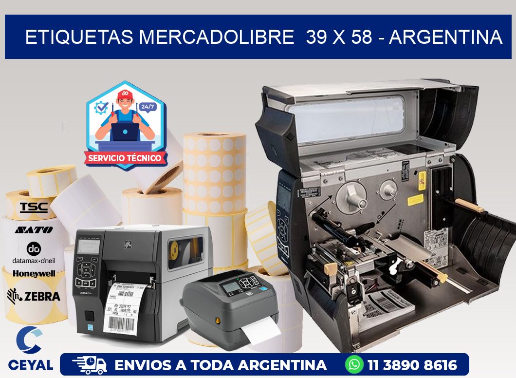 ETIQUETAS MERCADOLIBRE  39 x 58 - ARGENTINA