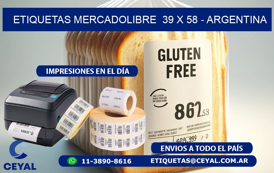 ETIQUETAS MERCADOLIBRE  39 x 58 - ARGENTINA