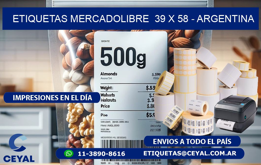 ETIQUETAS MERCADOLIBRE  39 x 58 - ARGENTINA