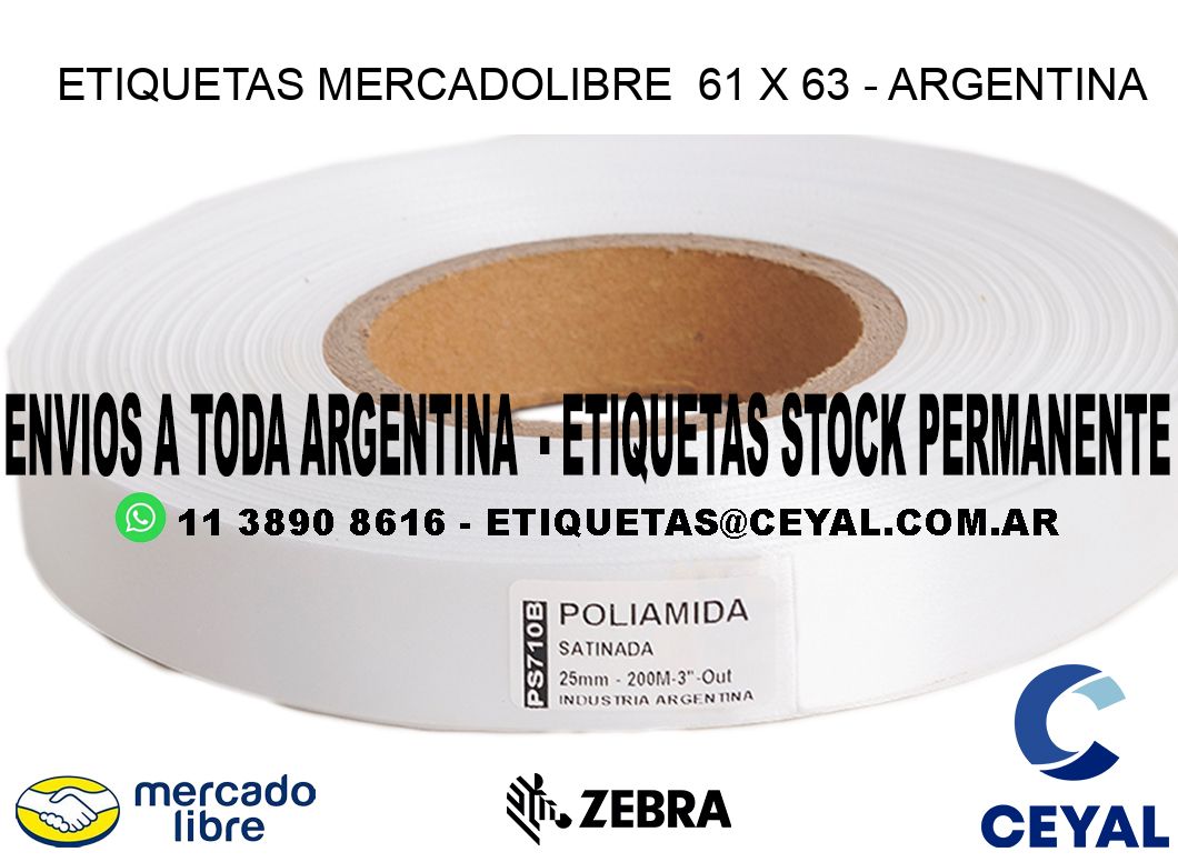 ETIQUETAS MERCADOLIBRE  61 x 63 - ARGENTINA