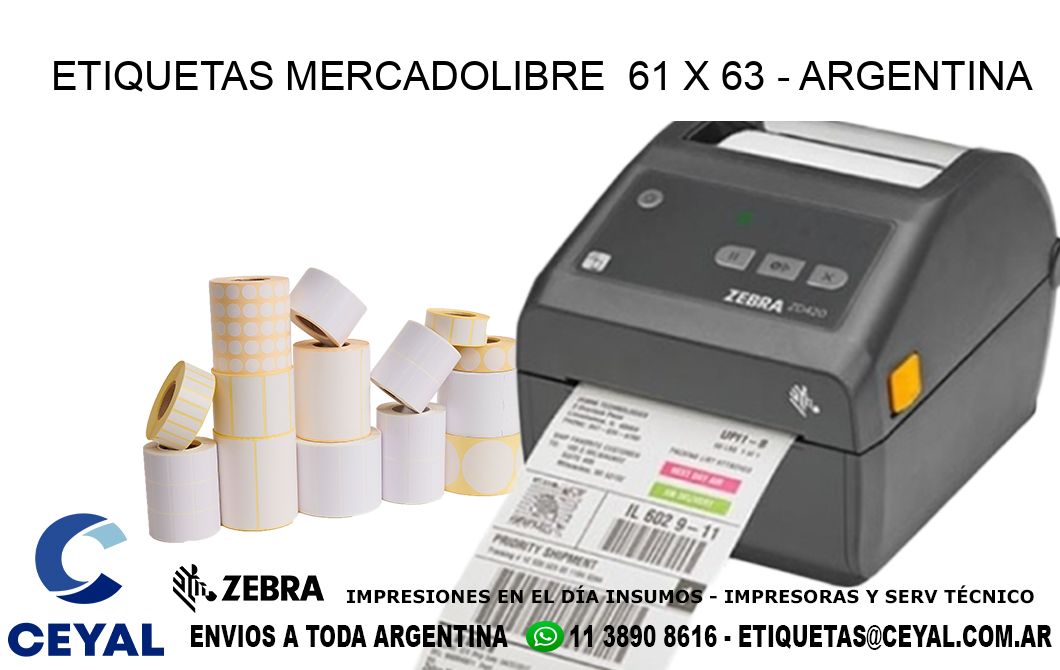 ETIQUETAS MERCADOLIBRE  61 x 63 - ARGENTINA