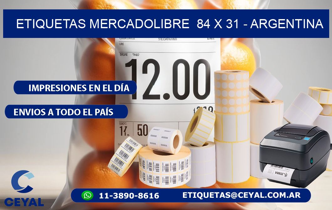 ETIQUETAS MERCADOLIBRE  84 x 31 - ARGENTINA