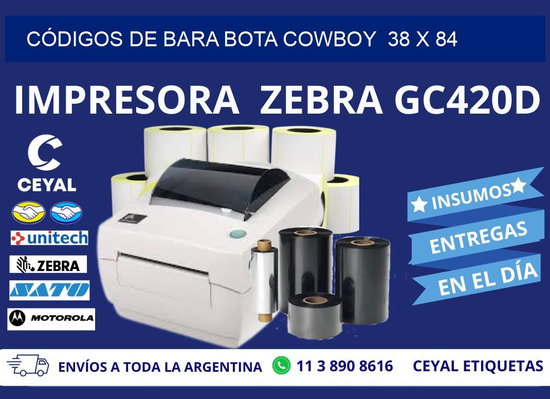 CÓDIGOS DE BARA BOTA COWBOY  38 x 84