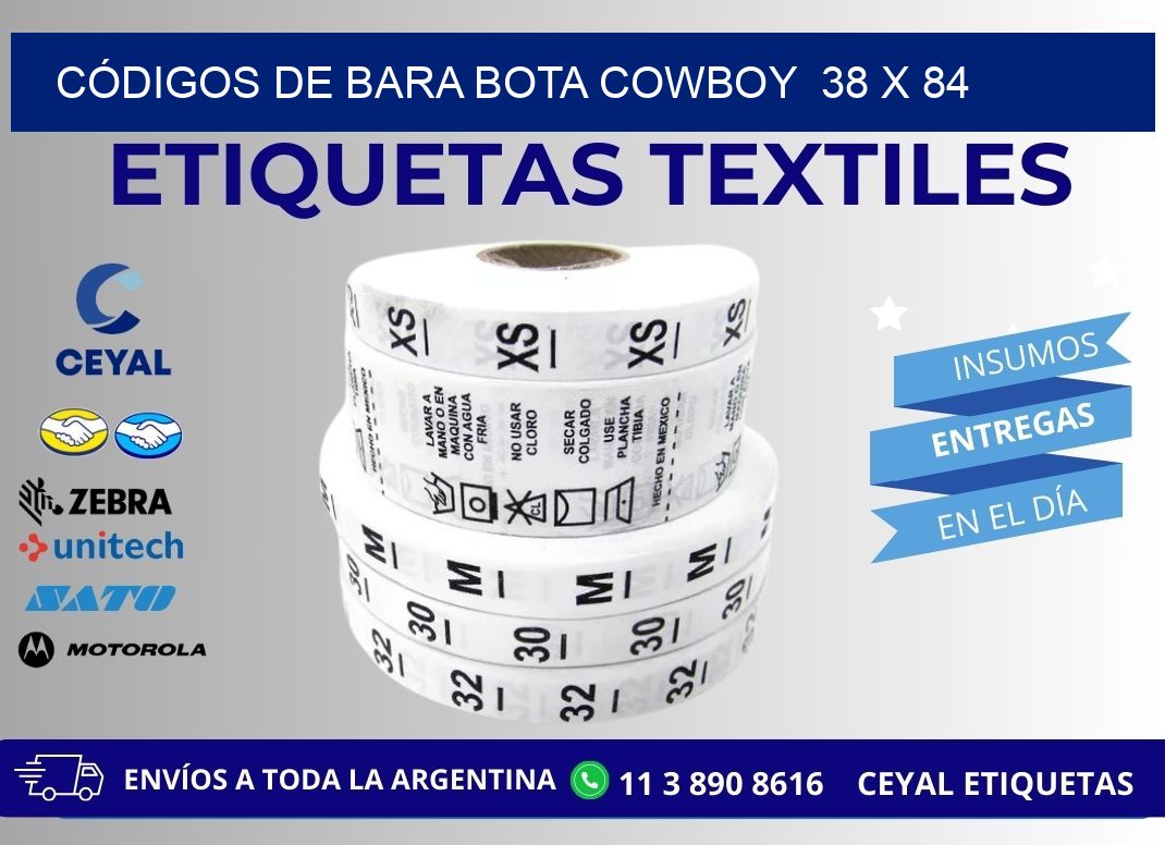 CÓDIGOS DE BARA BOTA COWBOY  38 x 84